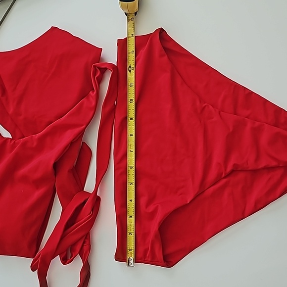 NWOT Red Bikini Wrap One Shoulder Top Highwaisted bottom Size Medium - Picture 8 of 9